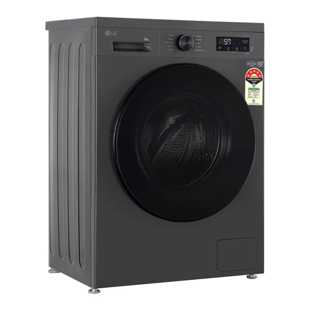 LG 8kg Front Loader, Inverter Direct Drive with Steam, Black Finish